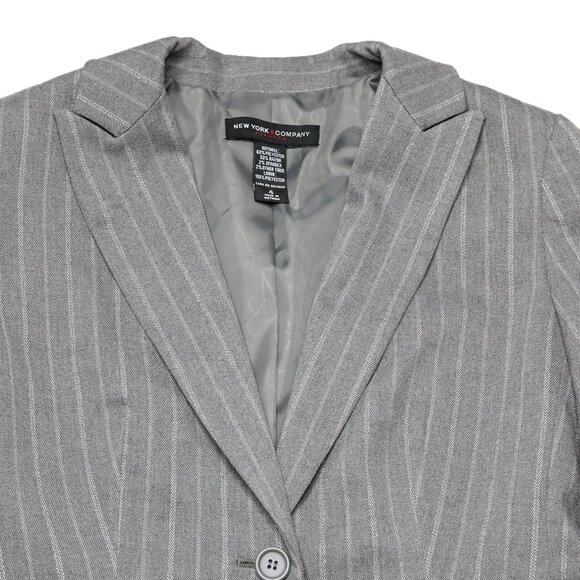 New York & Co Pinstripe Blazer Jacket Grey Silver Single Breasted Peak Lapel - Picture 8 of 14